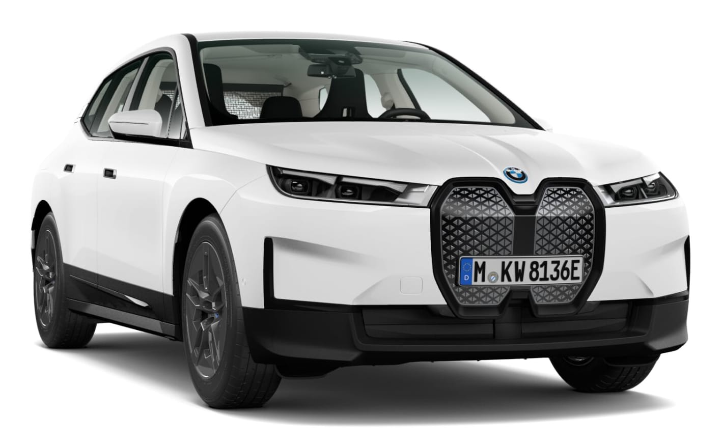 BMW iX xDrive45 in Alpinweiß uni mit 20" Aerodynamikräder 1002 Dunkelgrau matt Neuwagen (2025)